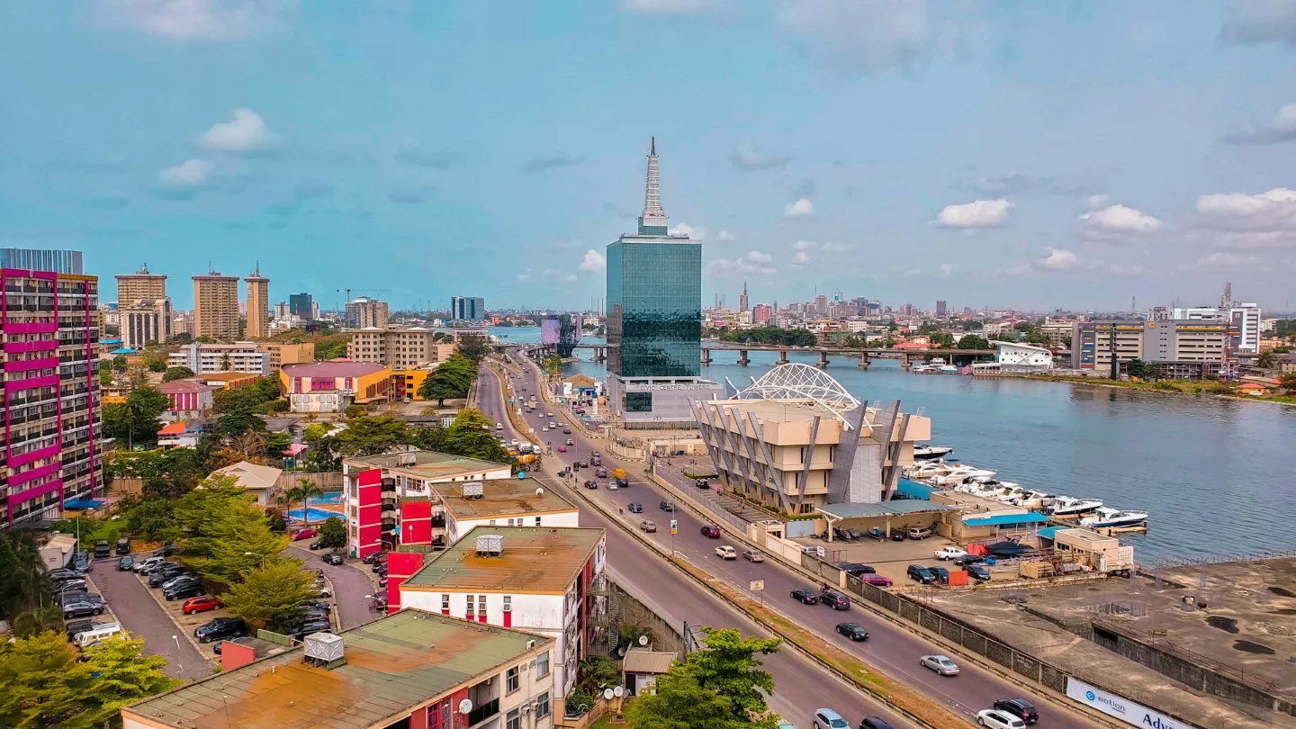 The Lagos skyline and waterfront, where Indie Finance is based